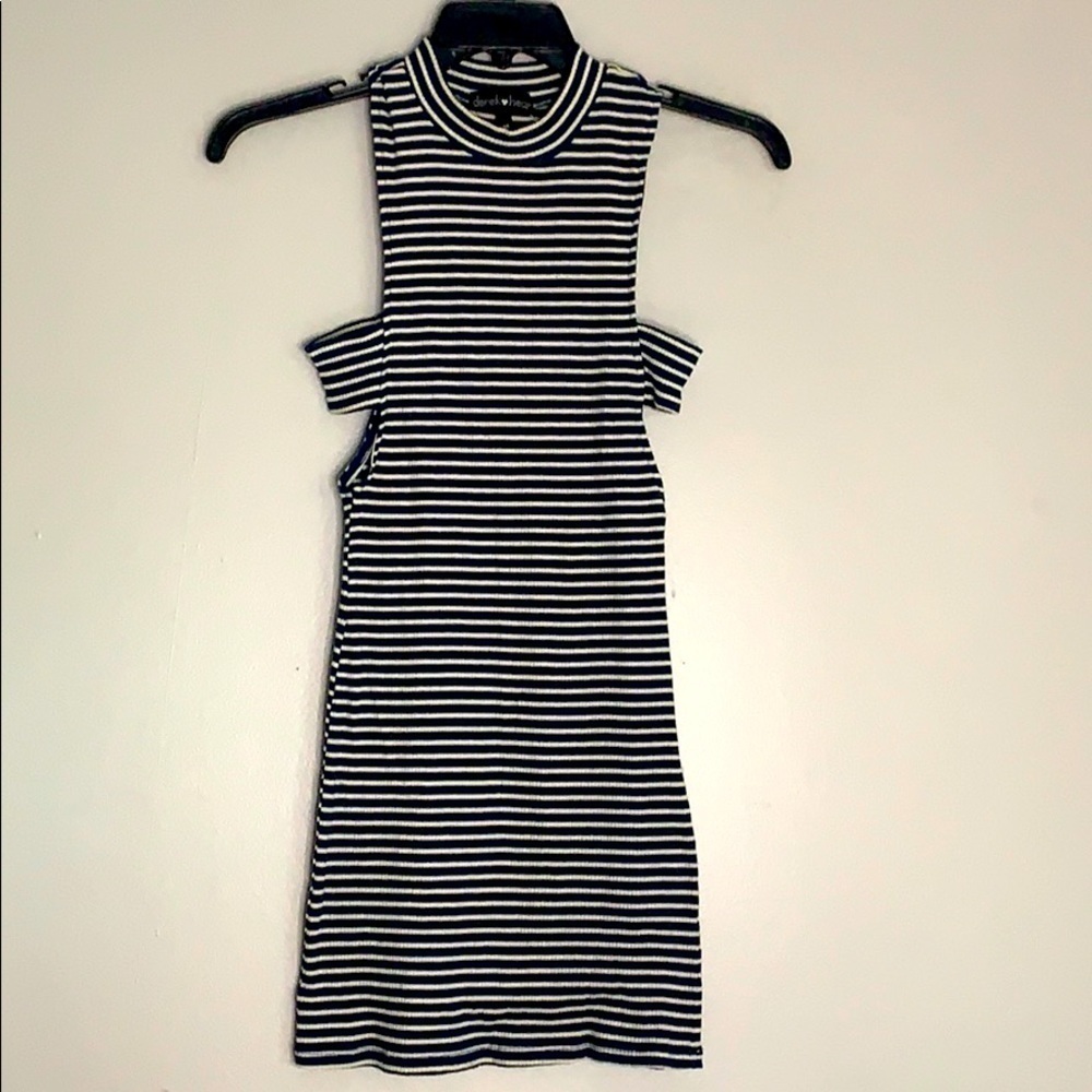 Derek Heart Stripe Rib Sleeveless Mock-neck mini medium